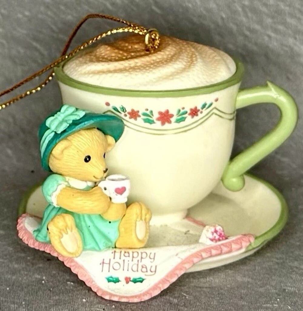 Vintage Lustre Fame LTD. 1996 HAPPY HOLIDAY Bears Cup Saucer / READ MISSING BEAR